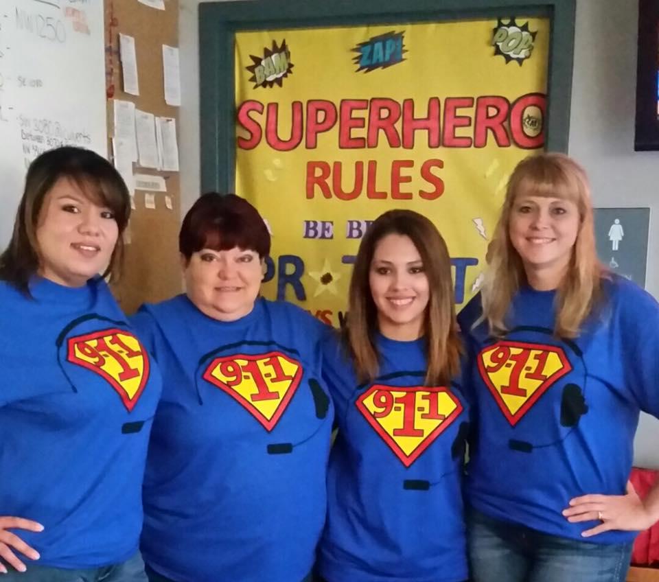 Our day shift Telecommunicators are supporting National Public Telecommunicator week by sporting these new 9-1-1 SUPERHERO shirts
