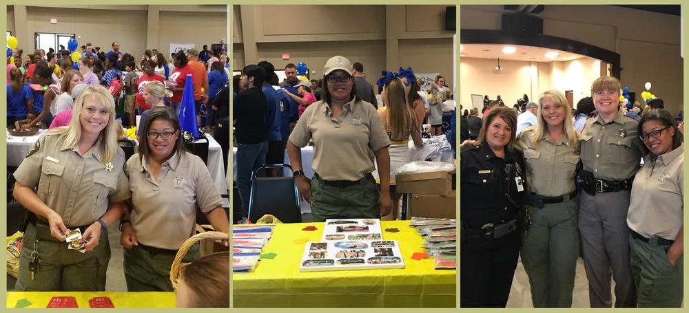 Group photos of various officers during a back to school rally 