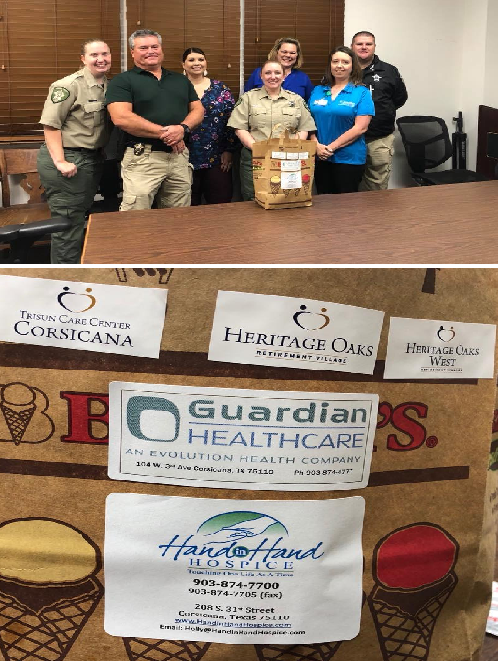 Representatives from Trisun Care Center, Heritage Oaks Retirement Village, Heritage Oaks West, Guardian Healthcare and Hand in Hand Hospice brought breakfast to the Sheriff's Office for First Responders Day
