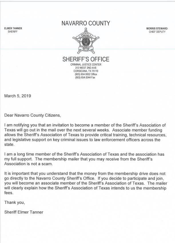letter from the sheriff's office