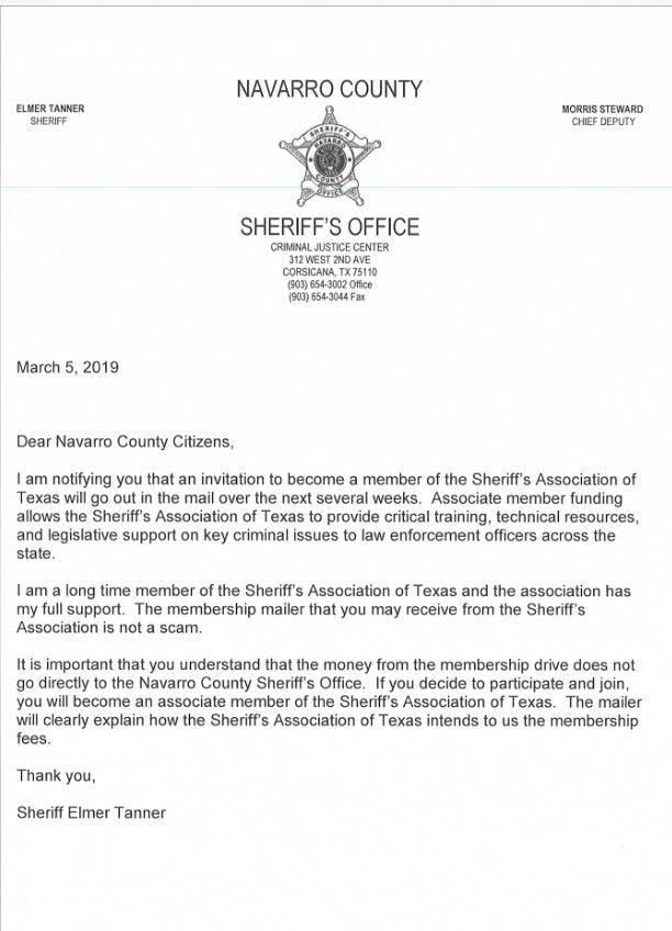 letter from the sheriff's office