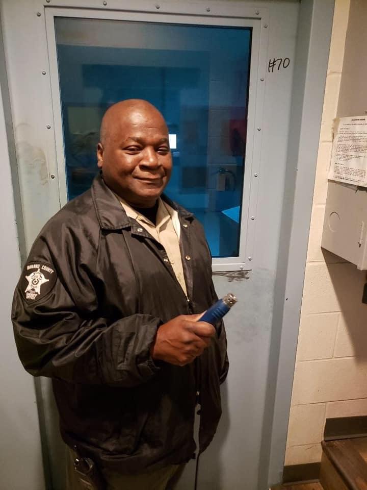 Kelvin Powers completing a security check