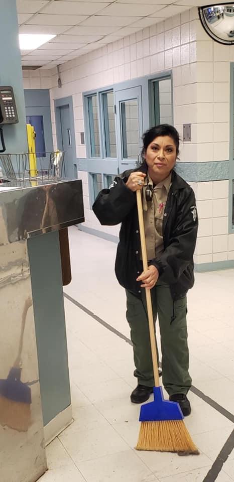 Sonia Rivera hard at work keeping her work area clean