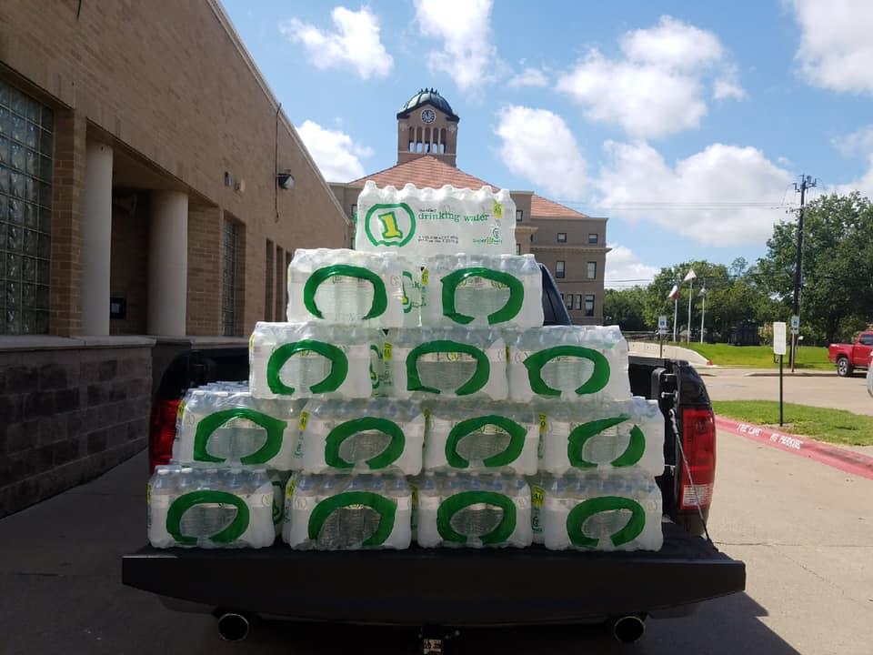 a truck full of donated bottled water