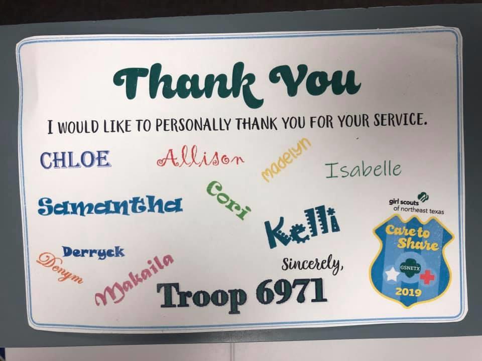 a thank you letter to the sheriff's office from girls scouts