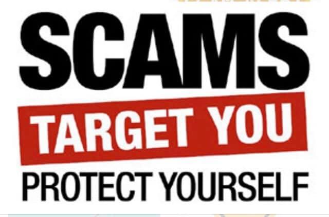 a poster that says "scams target you, protect yourself"