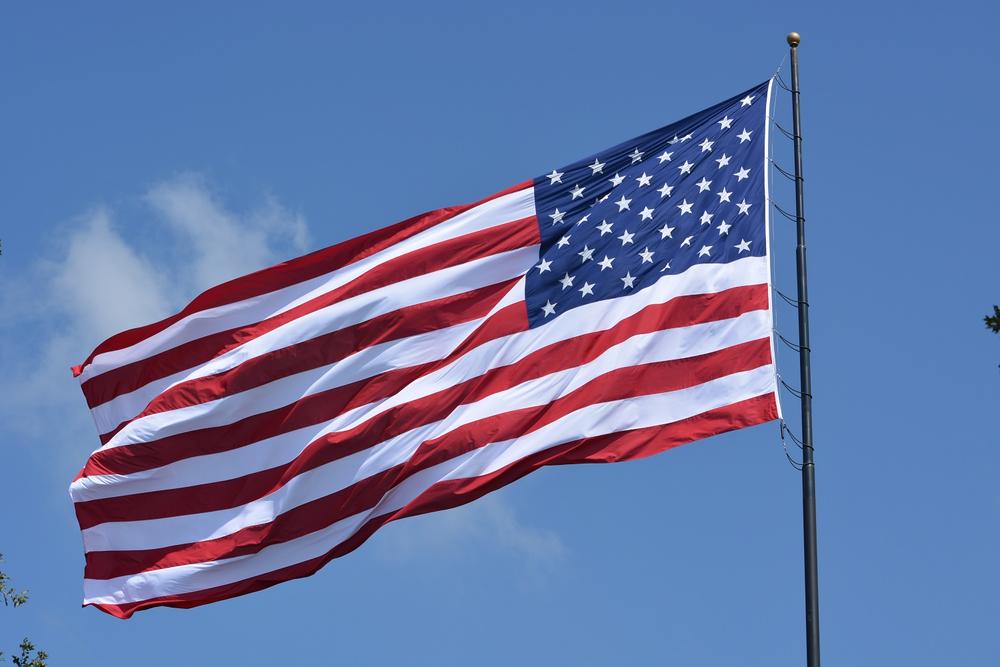 American Flag flying in the sky