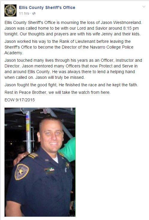 NCSO mourns the loss of an officer Jason Westmoreland