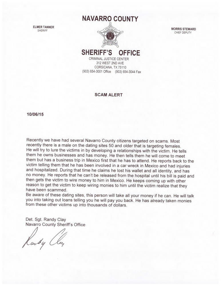 Sheriff's Scam Letter Warning