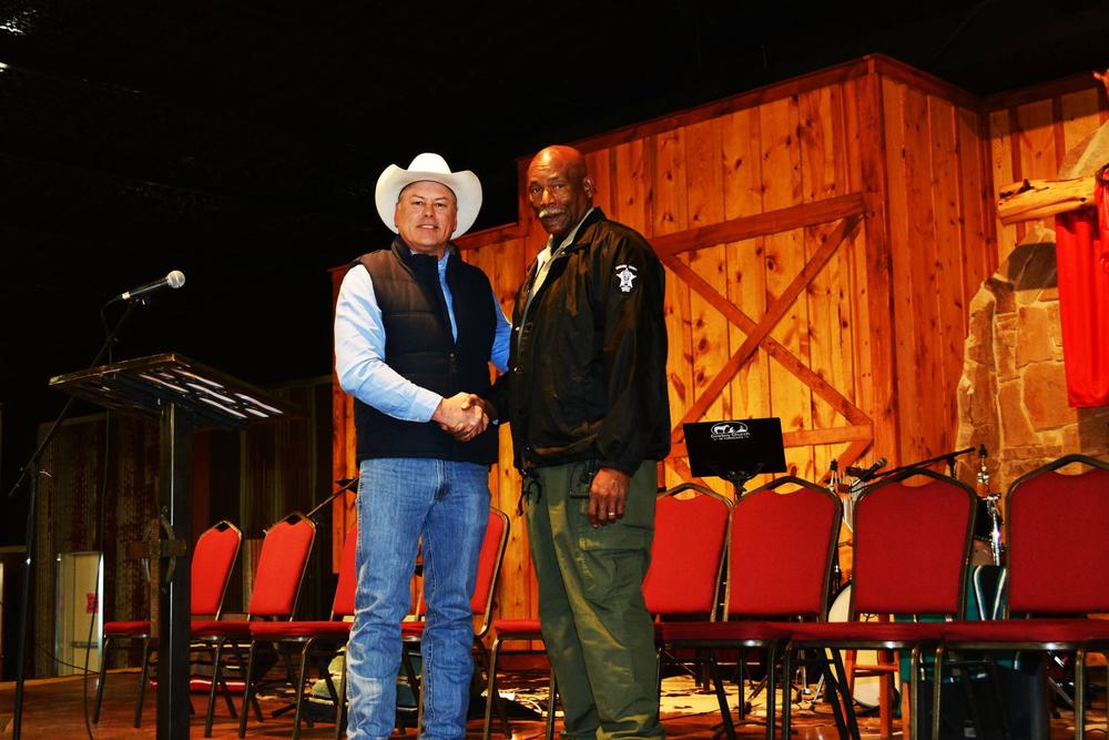 Detention Officer Jim Johnson recognized for 54 years of service in law enforcement.