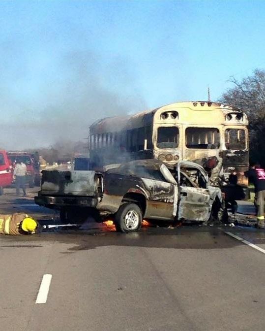 Accident involving a pickup and a Kerens ISD bus