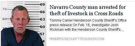A link to Navarro county man arrested for theft of livestock in Cross Roads