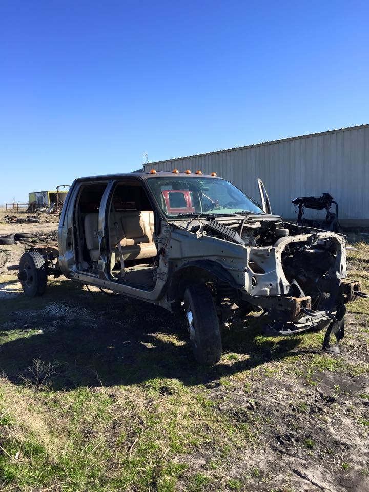 A truck stripped of its parts. 