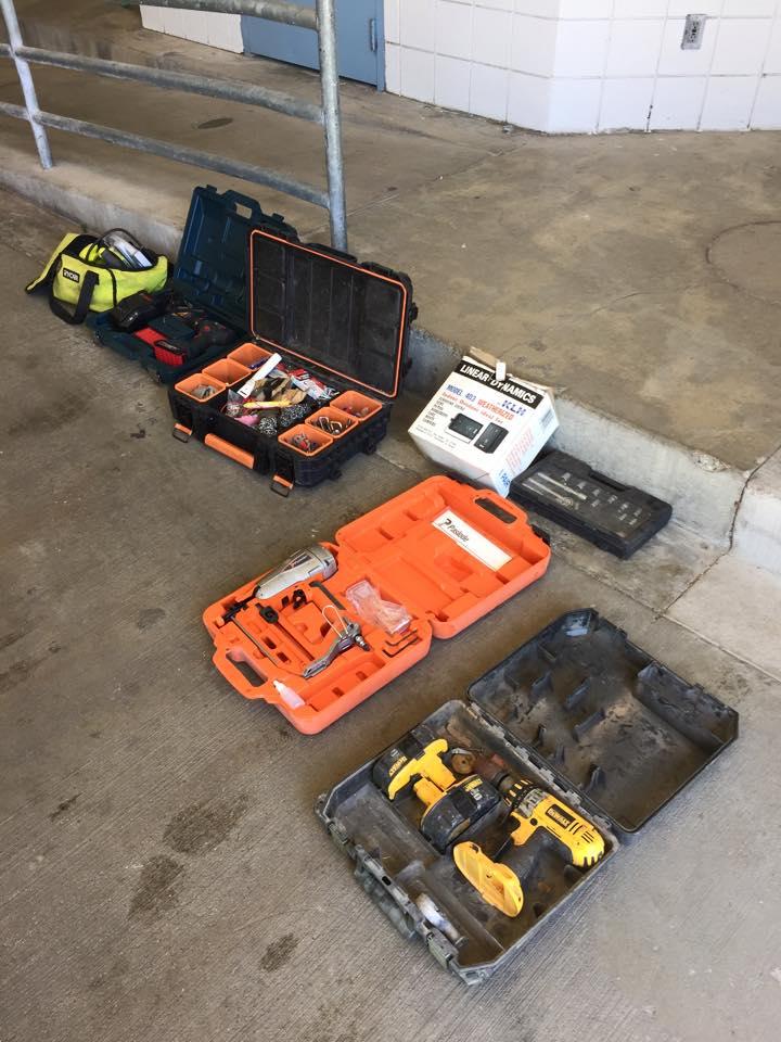 Drills and other tools on the ground