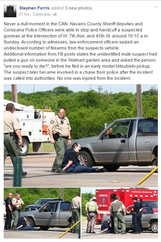 Various photos of officers outside with the suspect sitting on the ground in handcuffs. See blow for post information.
