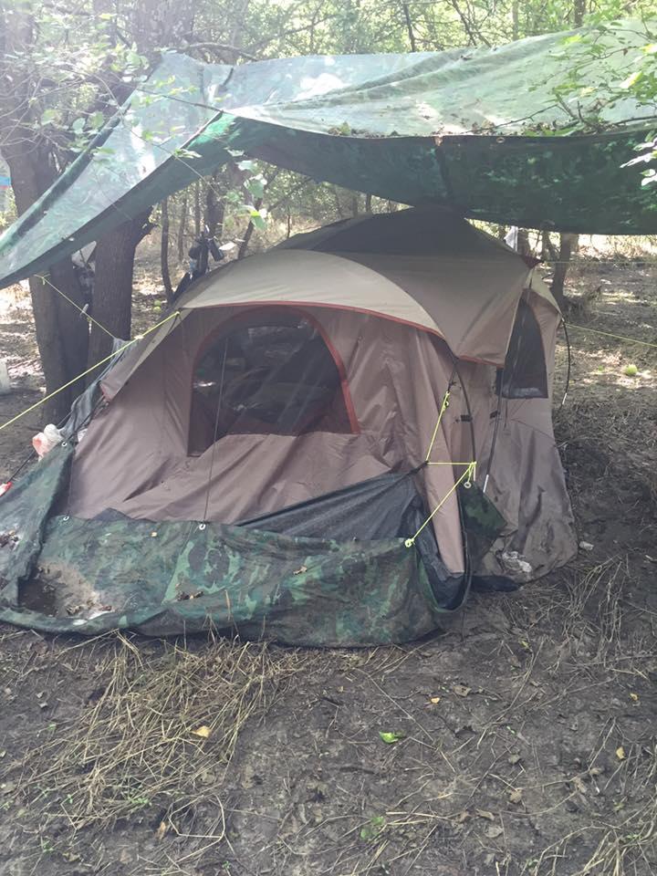 A tent in the woods found at the grow site