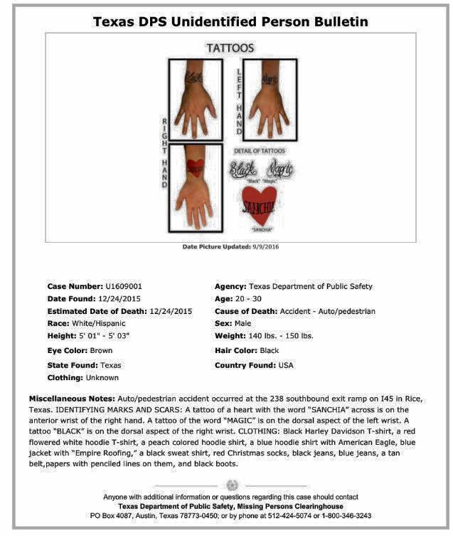 Texas DPS Unidentified Person Bulletin