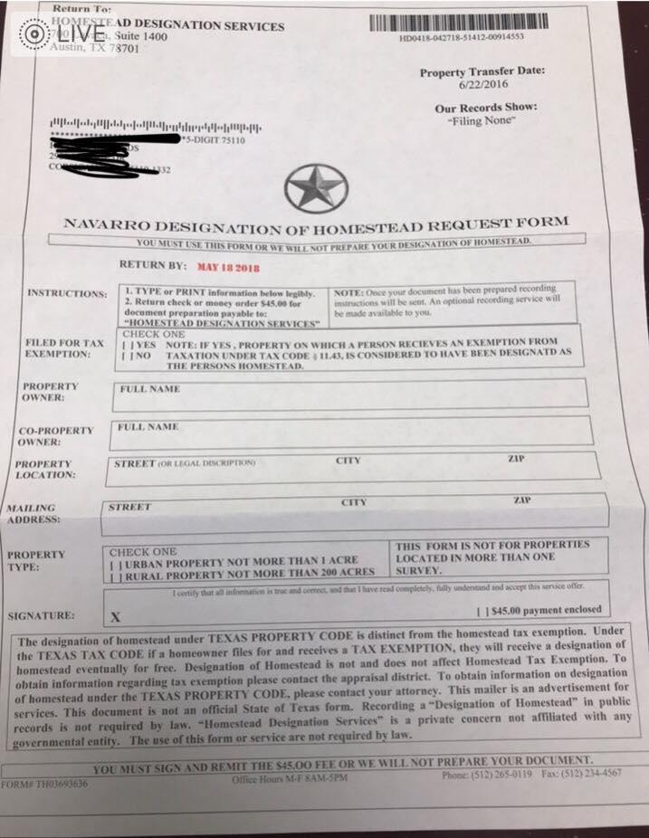 SCAM: Navarro Designation of Homestead Request Form 